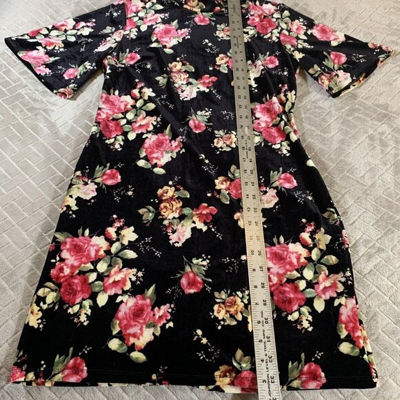 Current Project Womens M Dress Mini Bodycon Velvet Floral Short Sleeve Open Back - Picture 4 of 11